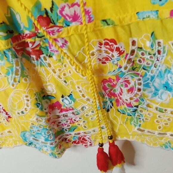 Relatively Women's Yellow Floral Summer Cape Sleeve. SIZE Small Bright Colorful - Picture 3 of 8